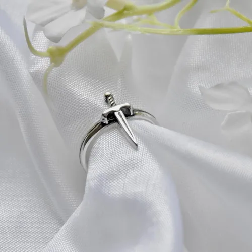 Miniatura 2 de Anillo de espada de plata de ley 925, banda de daga, ajuste abierto, joyería unisex