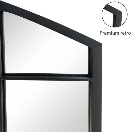 Miniatura 3 de WAMIRRO Espejo de pared de rejilla negra, espejo de ventana ancha negro, espejo de pared arqueado de granja, espejo de repisa para chimenea, Black-2