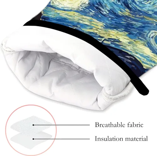 Miniatura 3 de The Starry Night - Guantes de cocina y soportes para ollas de cocina, juego de 2 piezas, almohadillas resistentes al calor para hornear, barbacoa