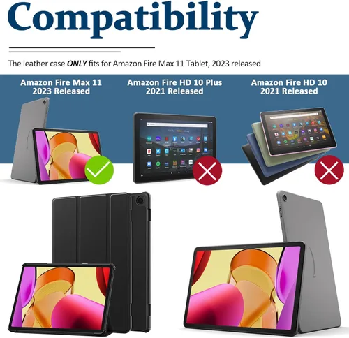 Miniatura 2 de Miimall Compatible con Fire Max 11 Tablet Case 2023, cubierta trasera ultradelgada y delgada, triple atril, de piel lisa, a prueba de golpes, funda