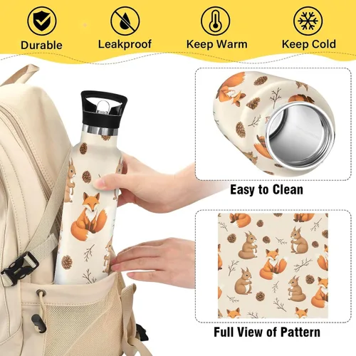 Miniatura 4 de Water Bottle for Kids with Straw 20 Oz Water Bottle Insulated for Boys Girls, BPA-Free, Cute Squirrels