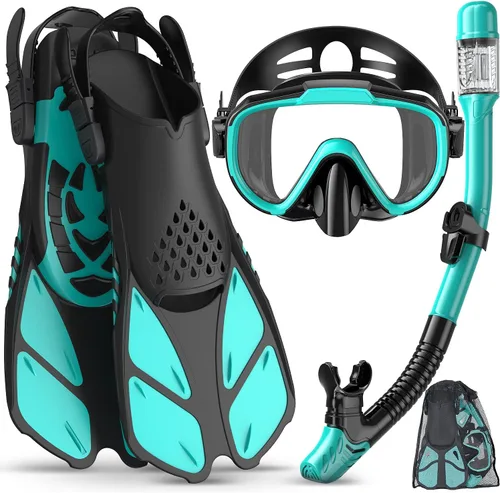 Miniatura 11 de Ubekezele Equipo de esnórquel para adultos, hombres y mujeres, juego de esnórquel 4 en 1 con máscara de buceo con vista panorámica, antivaho