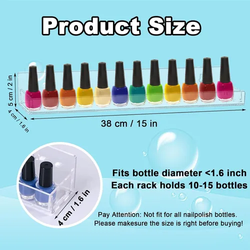 Miniatura 2 de Paquete de 6 estantes de esmalte de uñas, estante organizador montado en la pared con inserciones de extremo antideslizantes extraíbles, soporte