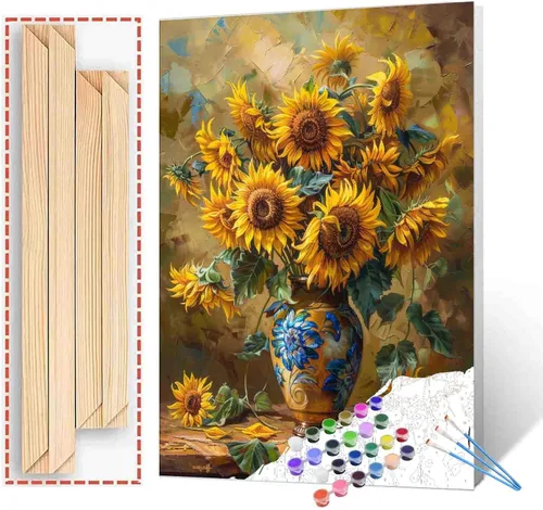 Miniatura 30 de Tucocoo Kit de pintura de lavanda por números con pinceles y pigmento acrílico sobre lienzo para adultos, diseño rústico de ventanas, arte floral