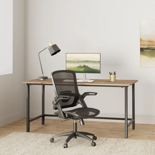 Miniatura 2 de KOLLIEE Silla de oficina en casa de malla ergonómica giratoria con soporte lumbar ajustable, silla de computadora cómoda negra con abatible
