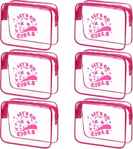 Aliceset 6 piezas de recuerdos de fiesta de vaquera para niñas, bolsa de maquillaje transparente con cremallera, bolsa de aseo para despedida de