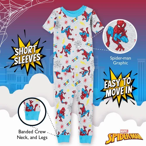 Miniatura 4 de Marvel Boys Avengers Black Panther Captain America Thor Spider-Man 4-Piece Snug-fit Cotton Pajamas Set