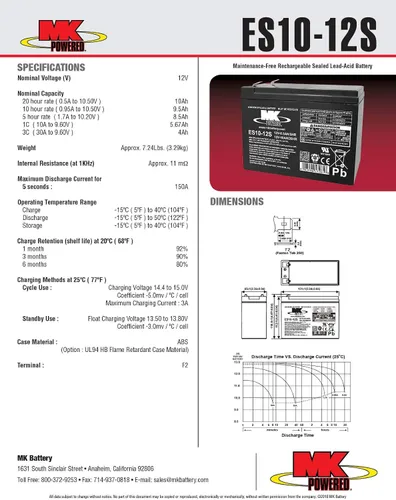 Miniatura 2 de MK Battery ES10-12S Batería de plomo-ácido sellada recargable sin mantenimiento