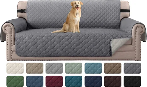 Miniatura 22 de H.VERSAILTEX Funda de sofá resistente al agua para sofá de 3 cojines, reversible, protector de muebles acolchado con correa elástica, funda de sofá