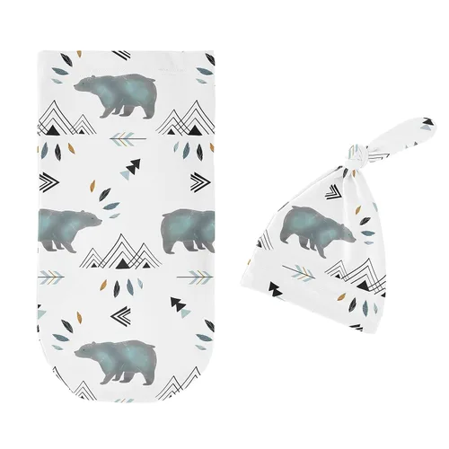 Miniatura 2 de Sweet Jojo Designs Bear Mountain - Juego de 2 gorros de capullo y gorro de punto elástico para bebé recién nacido, saco de dormir para bebé, saco