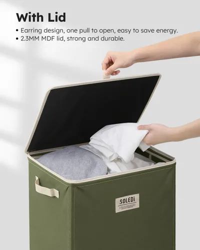 Miniatura 5 de SOLEDI - Canasta de lavandería con tapa de 100L, canasta de ropa plegable grande y alta, cesta de lavandería con bolsa removible fácil