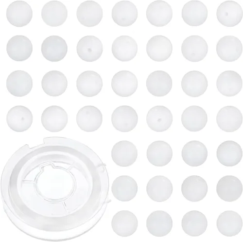 Miniatura 14 de 100 cuentas sueltas redondas de jade blanco natural de 0.315 pulgadas para fabricación de joyas con cordón elástico de cristal