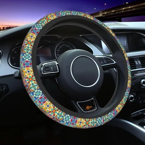 Funda para Volante de Azulejos Mexicanos Coloridos Accesorios de Automóvil Lindos para Mujeres Niñas Femenino Universal 15 Pulgadas Neopreno