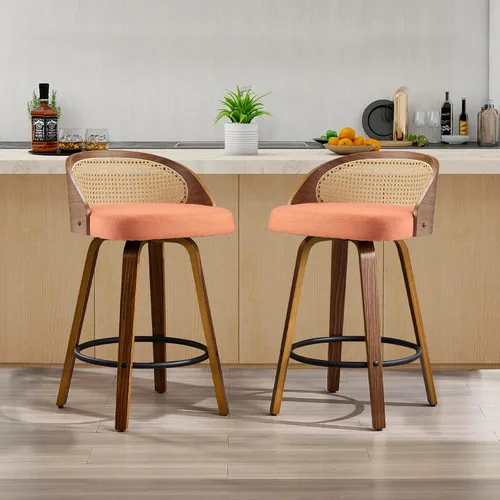 Miniatura 14 de VipDesk Taburetes de bar giratorios, Taburetes de bar de altura de mostrador de nogal con respaldo y brazos, Taburetes de bar tapizados modernos