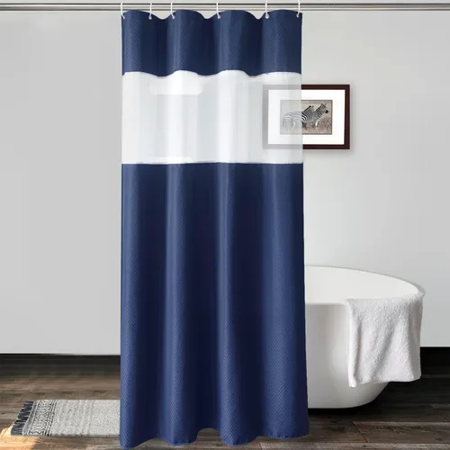 Miniatura 17 de UFRIDAY Cortina de ducha extralarga de 84 pulgadas con tejido de nido de abeja blanco y ventana con malla, cortina de baño decorativa resistente