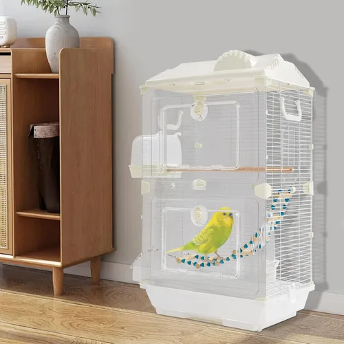 Miniatura 3 de Jaula para pájaros de hierro forjado de 2 puertas con techo y asas, jaula de loro de 28 pulgadas de alto, jaula de vuelo para pájaros y mascotas