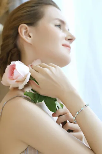 Miniatura 2 de Pulsera de plata de ley auténtica, creada o simulada con piedras preciosas ovaladas de corte ovalado para mujer