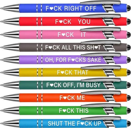 Miniatura 8 de 10 piezas bolígrafos para oficina, con citas inspiradoras sarcásticas, lápiz stylus táctil para pantalla, escrituras alentadoras, tinta negra