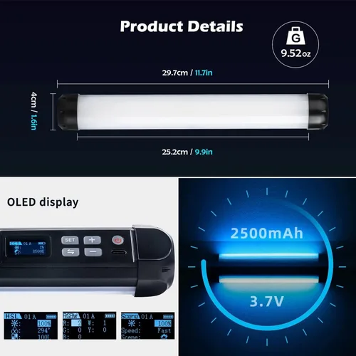 Miniatura 5 de Varita de luz de mano, tubo de luz RGB K21, control por aplicación, 2500K-8500K, varita de luz LED para pintura de luz nocturna, fotografía, video