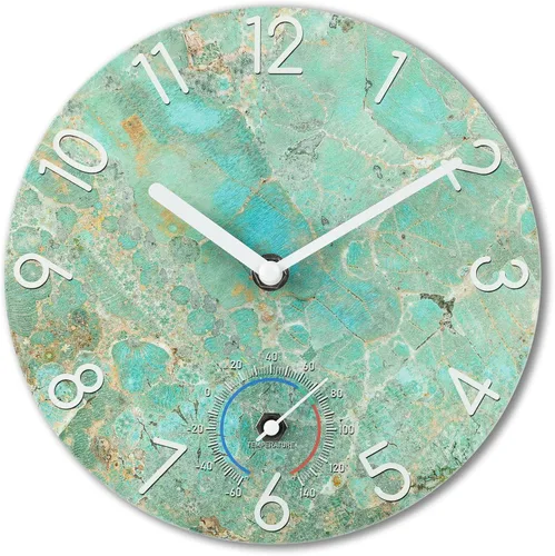 Crosstime Reloj para exteriores de 8 pulgadas impermeable con termómetro – Silencioso cristal templado imitación mármol Amazon Green Decor reloj de