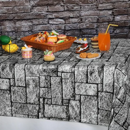 Miniatura 4 de durony 2 manteles de plástico para pared de piedra, impermeables, medievales, ladrillos de piedra para decoración de mesas temáticas de castillo