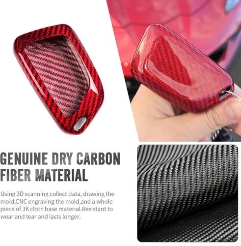 Miniatura 7 de G Brand Funda de Fibra de Carbono Genuina para Llavero Chevrolet Corvette C8 2020 2021 2022 (Rojo, Negro) Carcasa de Entrada sin Llave Trim (Rojo)