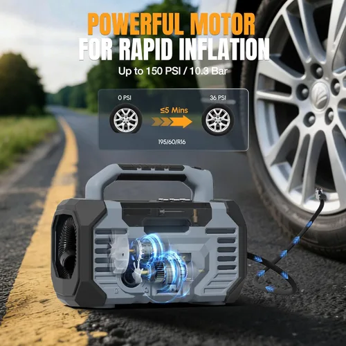 Miniatura 4 de WORKPRO X Inflador de neumáticos Compresor de aire portátil 150PSI - Bomba de aire de coche de batería de 12 V CC y 20 V, 2 modos, apagado