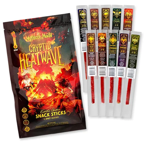Miniatura 10 de Mythical Meats Paquete de muestra original de sabor exótico – 10 palitos exóticos de caza y carne de res – Carnes secas y deshidratadas sazonadas a