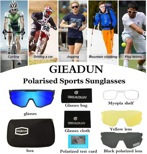 Miniatura 6 de Sports Sunglasses Cycling Glasses Pink Polarized Glasses Baseball glasses with 3 lenses,Fishing,Ski Running Golf Azul Negro