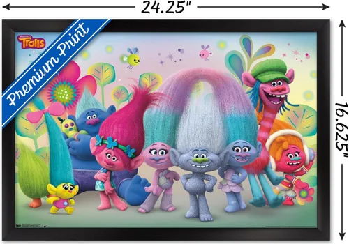 Miniatura 3 de Trends International DreamWorks Trolls - Póster de pared de grupo, 14.725 x 22.375 pulgadas, versión enmarcada de madera de granero