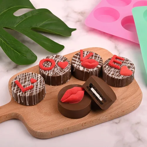 Miniatura 6 de Juego de 2 moldes redondos de silicona de 2 pulgadas (24 cavidades) cilíndricos cubiertos de chocolate Oreo para galletas y pasteles para dulces