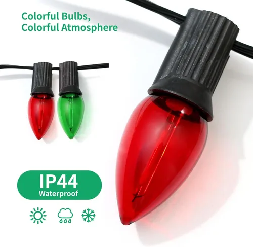 Miniatura 5 de Meconard Bombilla LED C7 de repuesto para Navidad, bombillas LED inastillables C7 para luces de Navidad para interiores y exteriores, base de Rojo