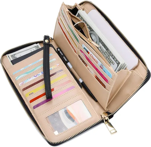 Miniatura 2 de WOZEAH - Cartera de piel sintética con cremallera y bloqueo RFID para mujer, ideal para viajar