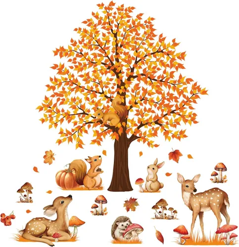 Miniatura 8 de 4 hojas de calcomanías de pared de árbol grande de otoño, árbol de arce, bosque de otoño, calcomanías de pared de bricolaje para despegar y pegar