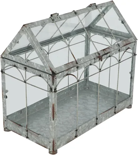 Esschert Design ZB22 - Invernadero/terrario de aspecto vintage, metal galvanizado envejecido, mediano, plateado