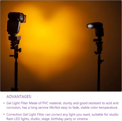 Miniatura 2 de DMiotech 10 piezas de filtro de luz de gel de corrección superpuesto de plástico transparente PVC hojas granate para fotos, películas, video