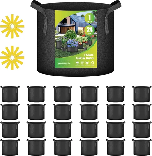 Miniatura 8 de iPower Paquete de 24 bolsas de cultivo de aireación gruesa de 7 galones, macetas de tela no tejida con asas de correa, contenedor para jardinería