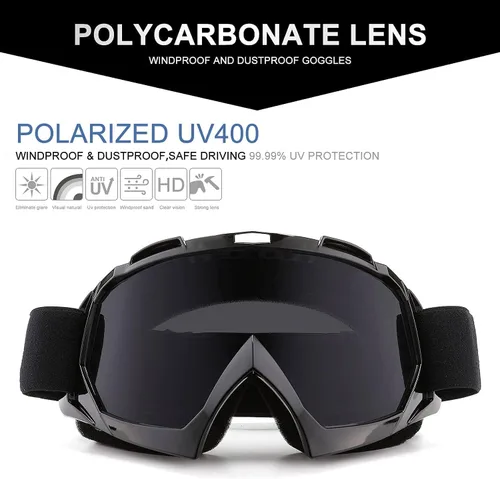 Miniatura 5 de FMY Gafas de motocross para hombres, mujeres y jóvenes, antiarañazos, a prueba de polvo, UV400 ATV Lente negro-gris