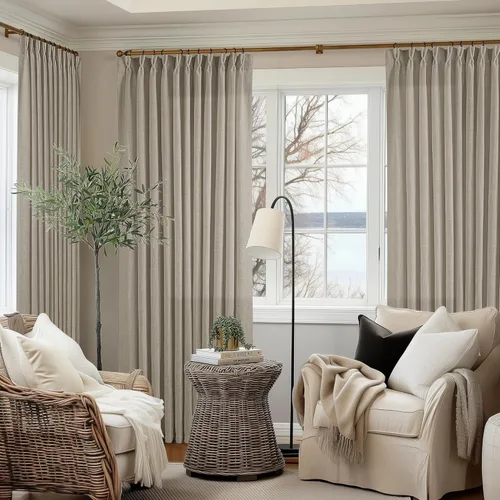 Miniatura 13 de Cortinas de lino natural con pliegues fruncidos de 120 pulgadas de largo para sala de estar, cortinas plisadas con ganchos y lengüeta trasera