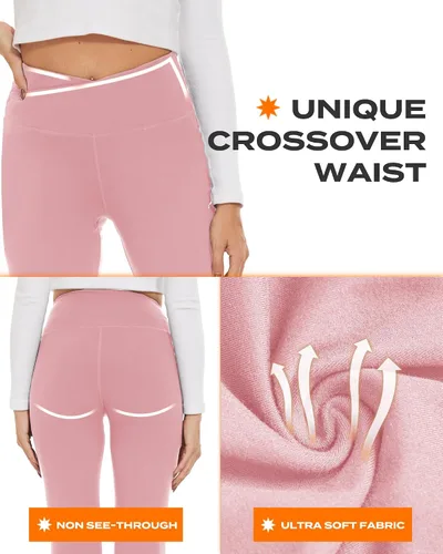Miniatura 92 de TNNZEET Leggings acampanados negros para mujer, pantalones de yoga cruzados con bolsillos, corte de bota, leggings acampanados