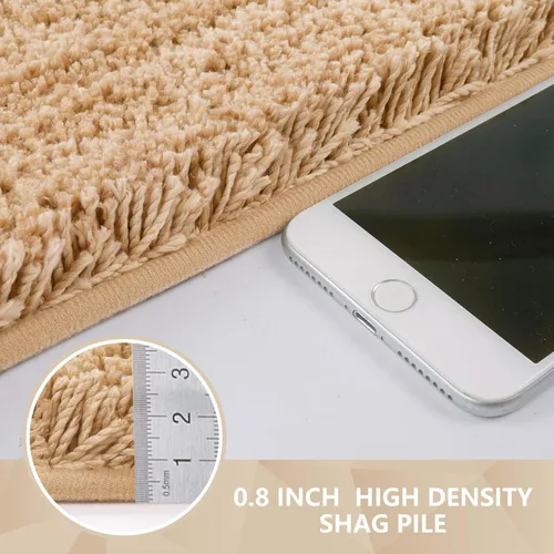 Miniatura 5 de Seavish Alfombra de baño de contorno beige de lujo, alfombras de baño peludas de 19.6 x 19.6 pulgadas, antideslizante, eficiente, absorbente