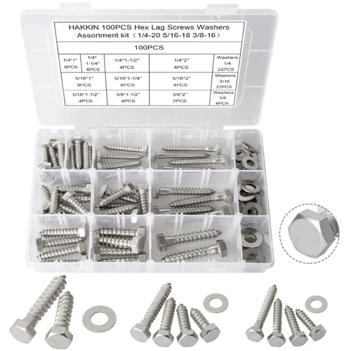 Miniatura 13 de Hakkin - Tornillos hexagonales de 1/2 pulgada de 2 pulgadas, 2-1/2 pulgadas, 3 pulgadas, 4 pulgadas, 5 pulgadas, kit surtido de 28 tornillos
