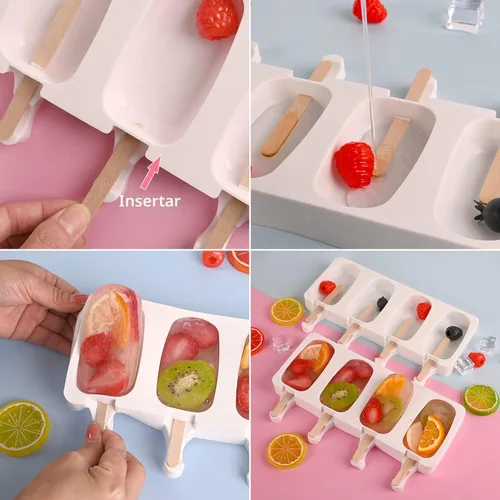Miniatura 3 de WMKGG Juego de moldes de silicona para paletas, 2 moldes de helado con 50 palos de madera para cake pop, Ice Pop, Cakesicles