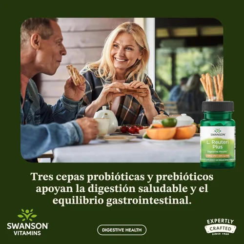 Miniatura 2 de Swanson L. Reuteri Probiótico Plus con L. Rhamnosus, L. Acidophilus y FOS Prebiótico Apoyo Digestivo - Promueve la Salud Intestinal con 7 mil