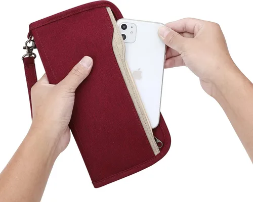 Miniatura 6 de ZOPPEN Cartera de viaje RFID y organizador de documentos con cremallera con correa de muñeca extraíble, Cartera RFID