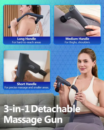 Miniatura 3 de 3-en-1 Pistola de masaje desmontable de tejido profundo, masajeador de espalda ergonómico con mango extensible para alivio del dolor, masajeador