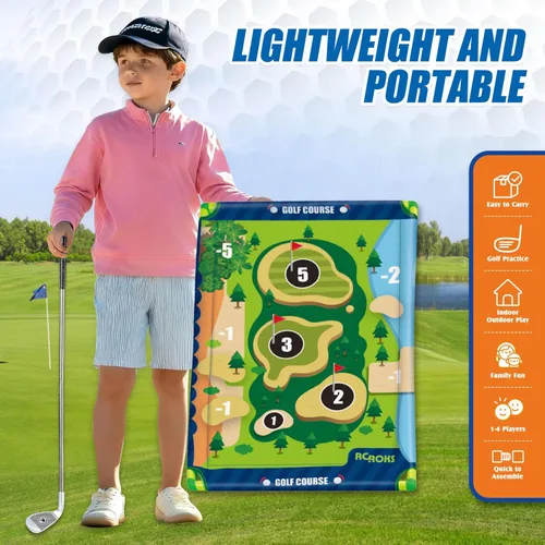 Miniatura 5 de Juego de astillado de golf de velcro con 2 palos, juego de batalla de golf adhesivo portátil para interiores y exteriores, patio trasero, parque