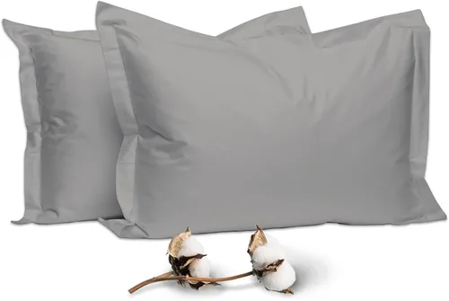 Miniatura 33 de Pizuna Juego de 2 fundas de almohada de 100 % algodón puro, tamaño estándar, color blanco, lujosas fundas de almohada de 400 hilos de satén