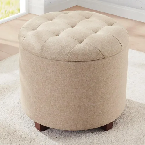 Miniatura 10 de Ornavo Home Decor Otomana Redonda con Almacenamiento, Silla Taburete de Tocador Redondo Otomana Puf con Almacenamiento para Sala de Estar