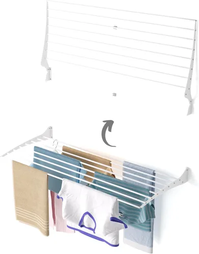 Miniatura 14 de foxydry Tendedero plegable para colgar en la pared, vertical plegable para interiores y exteriores, en acero aluminio (31.5 in)